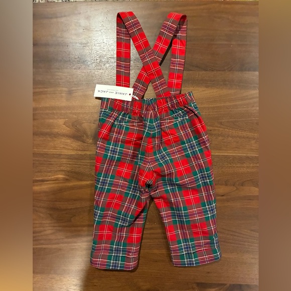 NWT- Janie and Jack Red Plaid Suspender Pants - Picture 3 of 5